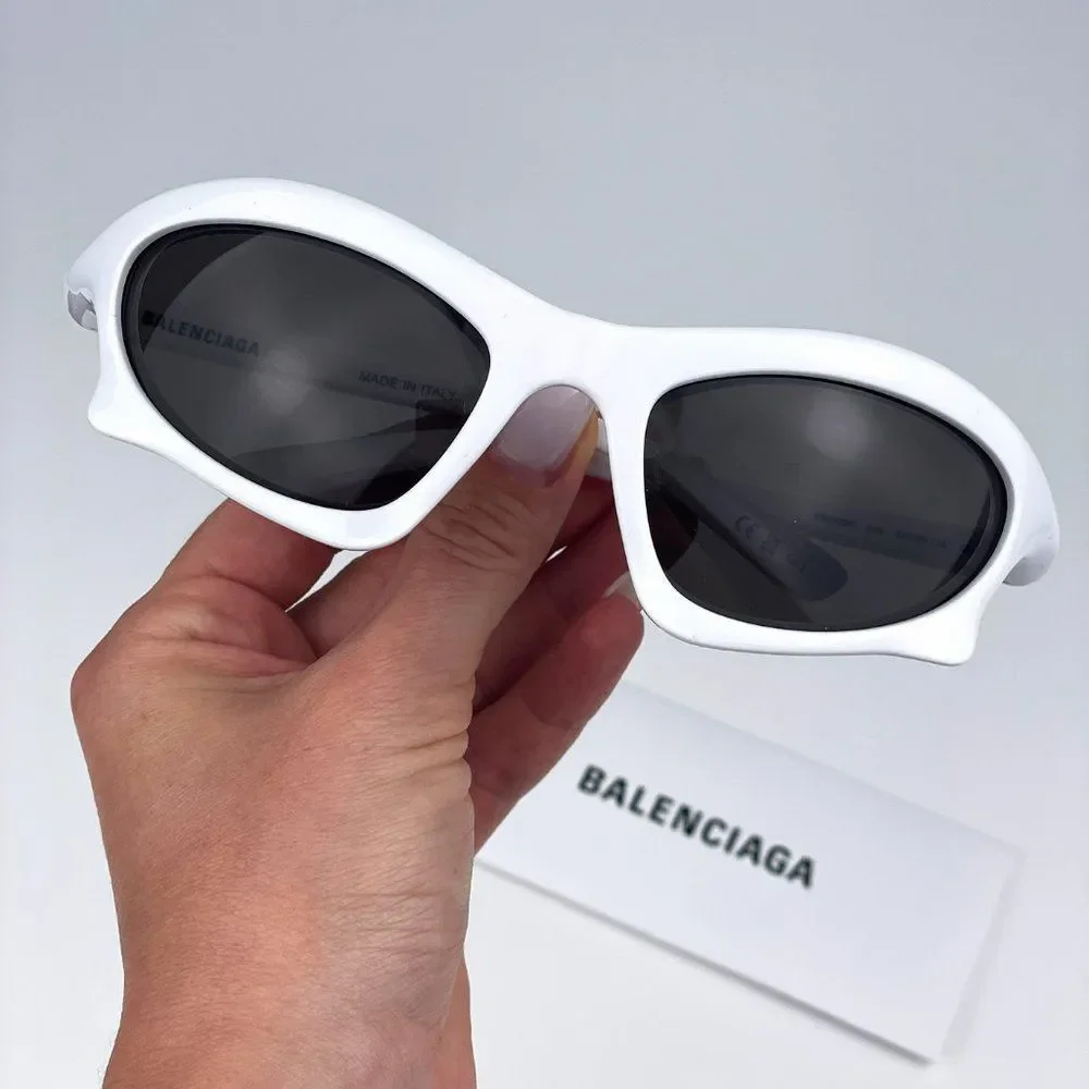 Balenciaga BB0229S 004 Sunglasses White Grey Bat Rectangle Unisex